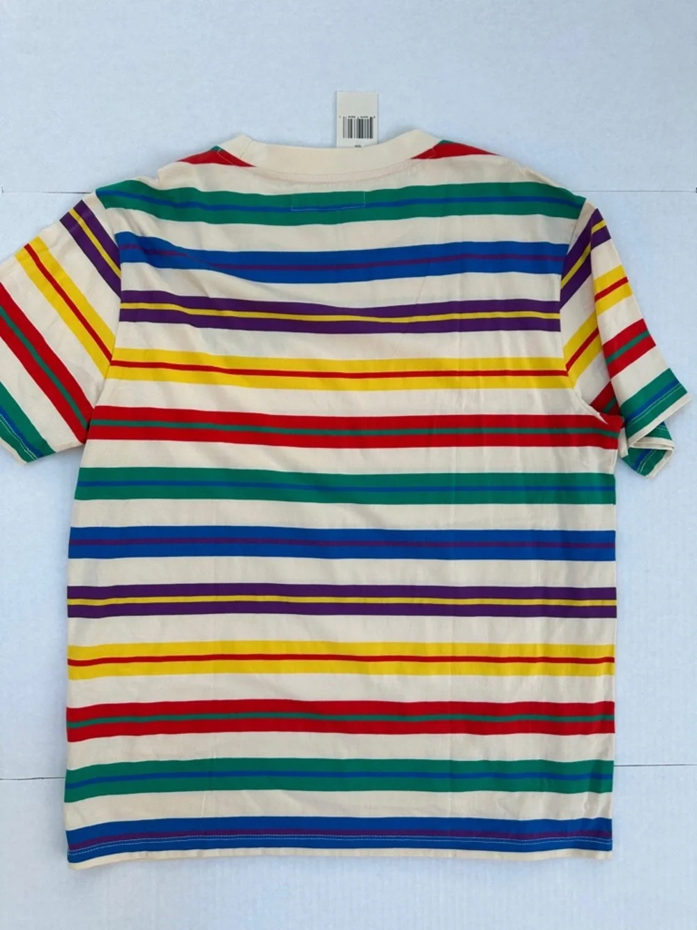New GUESS Men’s Ivory Crewneck Tee with Multicolor Stripe SZ M - Picture 6 of 6